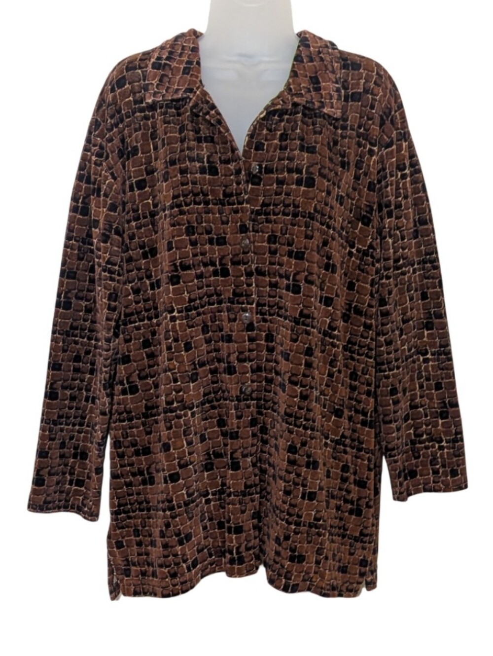 Jason Maxwell | Brown Patterned Women's Button-Up | Shacket | Velvet | Vintage |